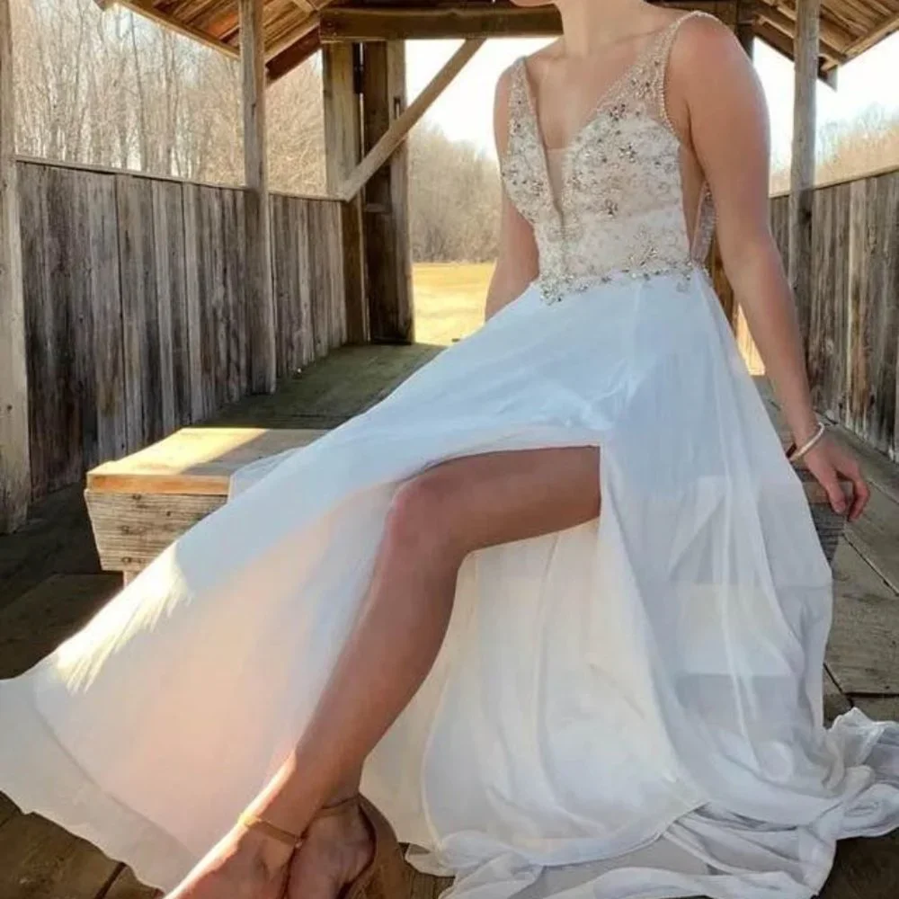 NWT Lulus White Beaded Wedding Dress Maxi Gown New In Box Size 6 - Picture 8 of 8